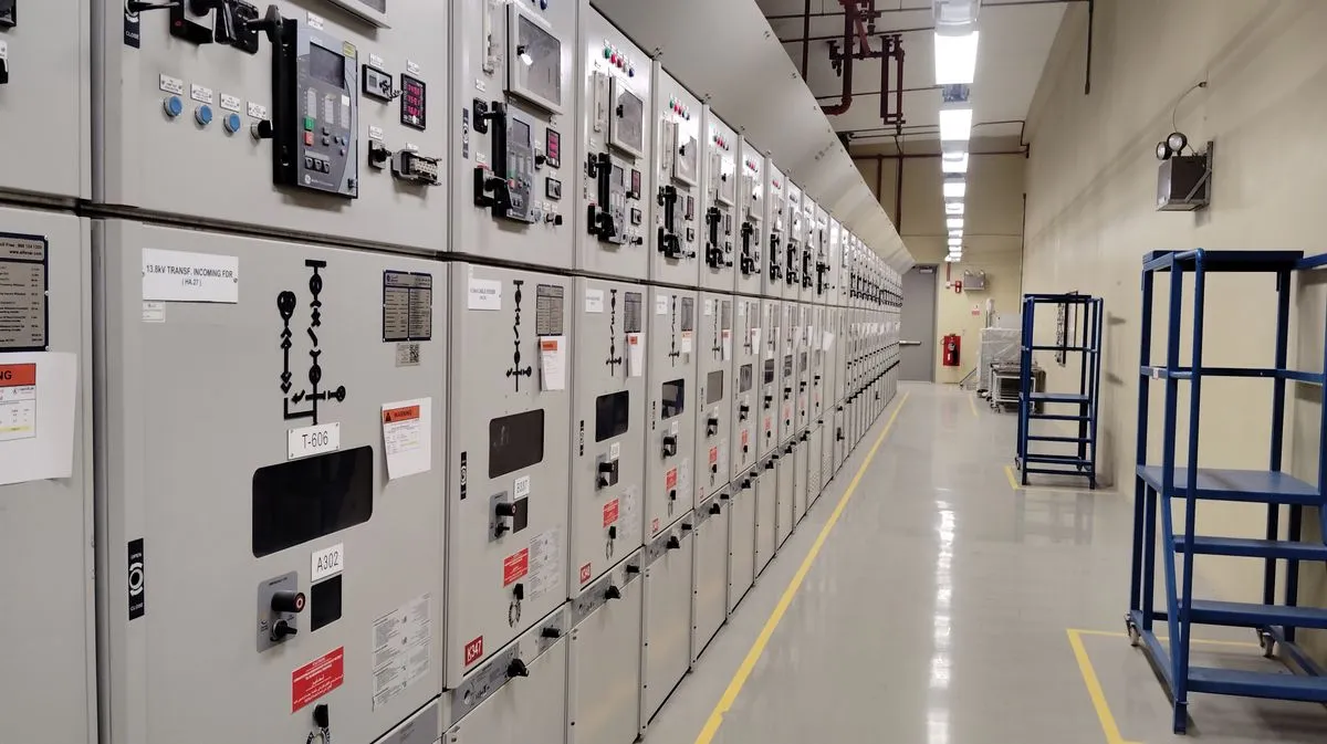 Switchgear cabinets and protective controls in an electrical room